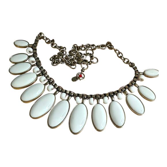 Lucky Brand Off White Ovals Gold Tone Bib Statement Necklace Boho Glam - Picture 2 of 4